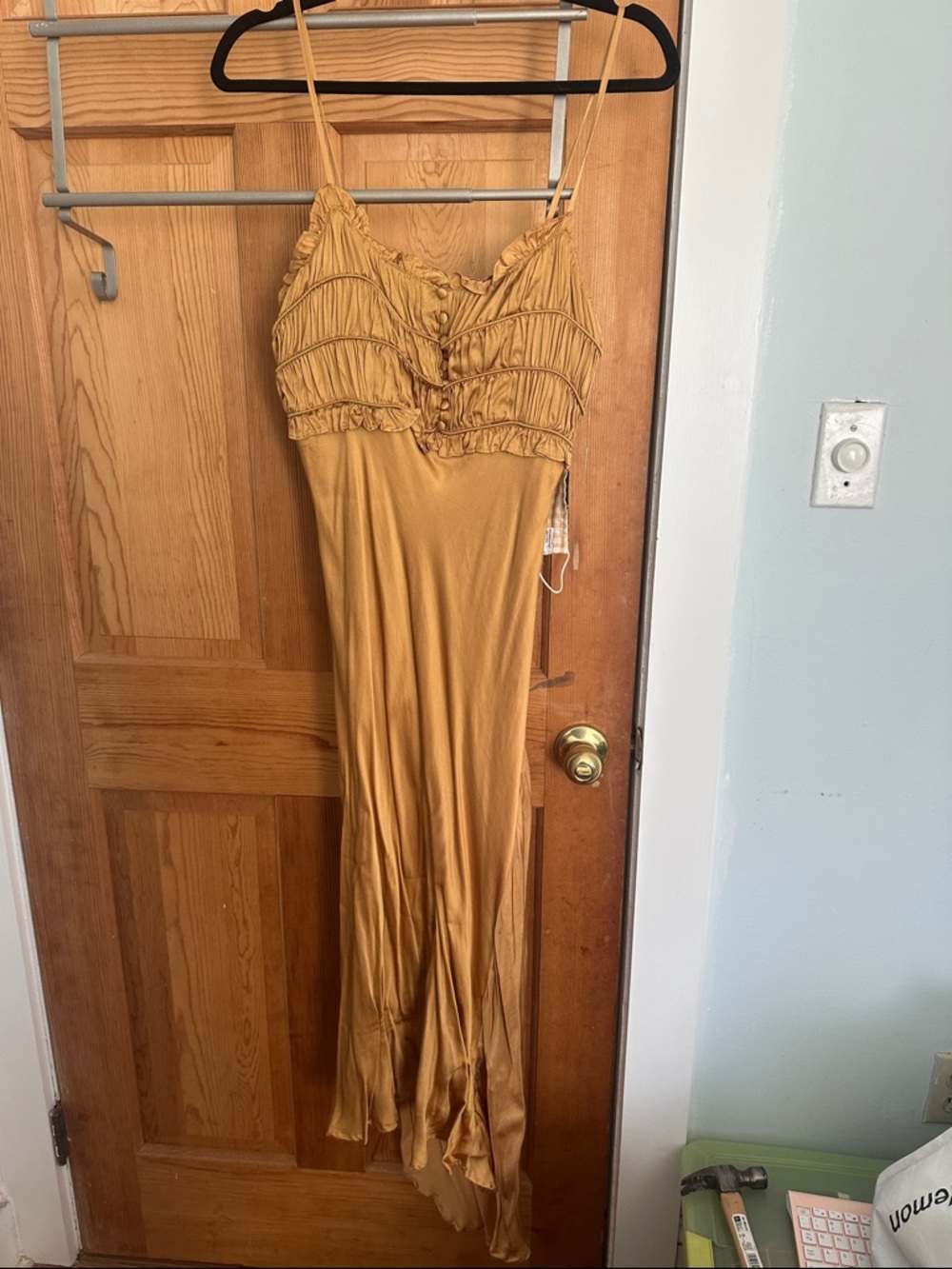 Astr Ruffled Slip Maxi Dress in Mustard